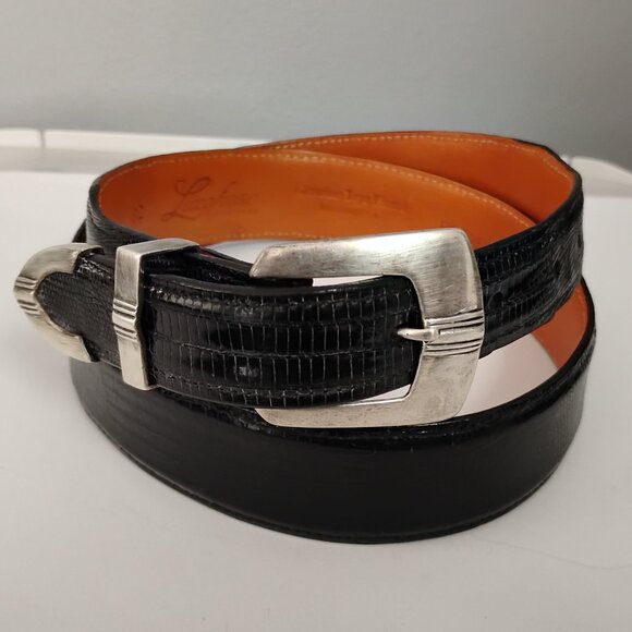 ❤️Rare LUCCHESE & GREG JENSEN CLINT ORMS Sterling Buckle Teju Lizard Belt 31-35